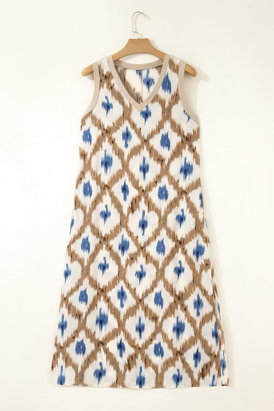 Boho Abstract V-Neck Sleeveless Maxi Dress