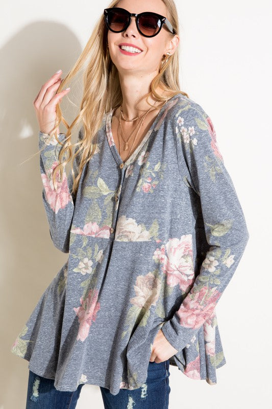 FLORAL TRIBLEND BABYDOLL TOP