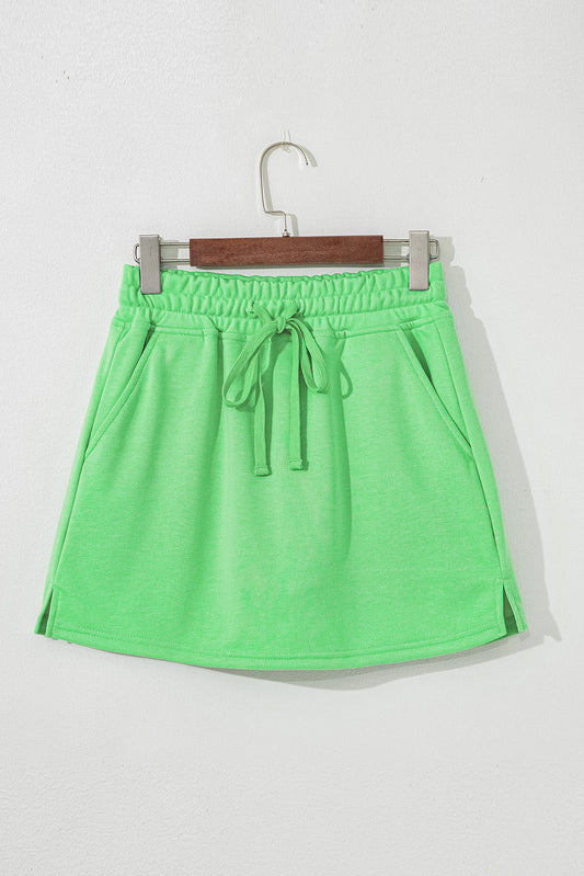 Solid French Terry Drawstring Waist Mini Skort