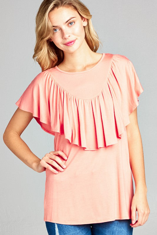 SOLID RUFFLE DETAIL CASUAL TOP