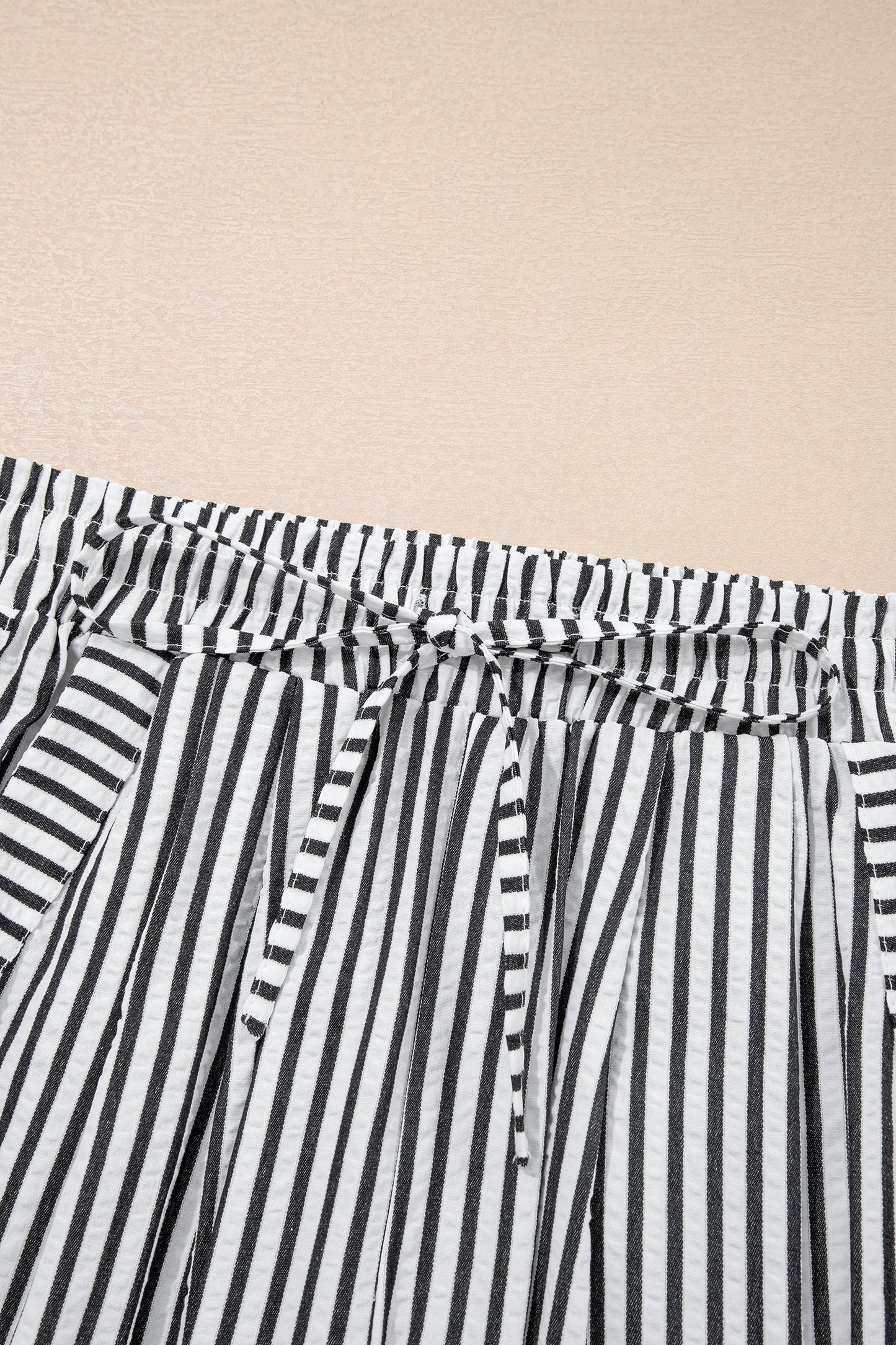 Stripe Wide Leg Elastic Drawstring Pants