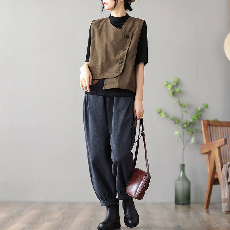 Women's Retro Straight-Cut Vest Jacket – Elegant Commuter Cardigan
