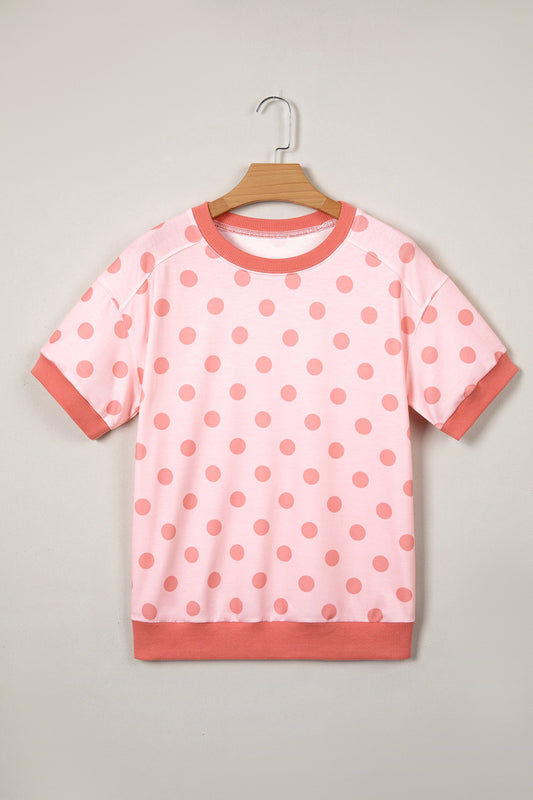 Colorblock Polka Dot Short Sleeve Tee