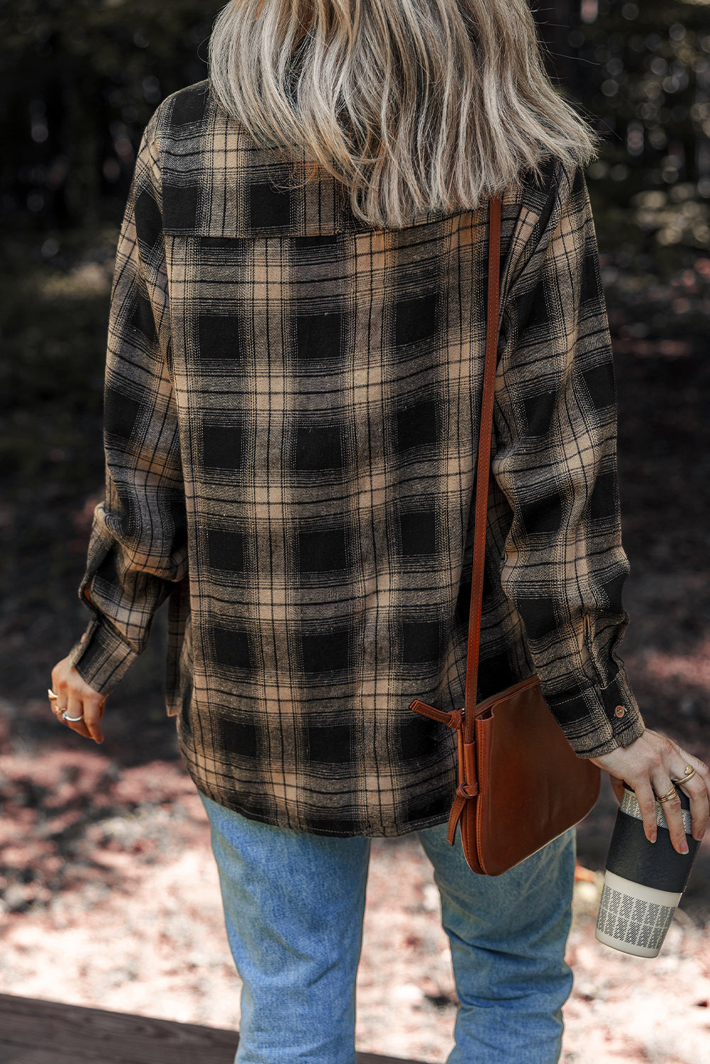 Plaid Double Flap Pocket Brushed Shacket