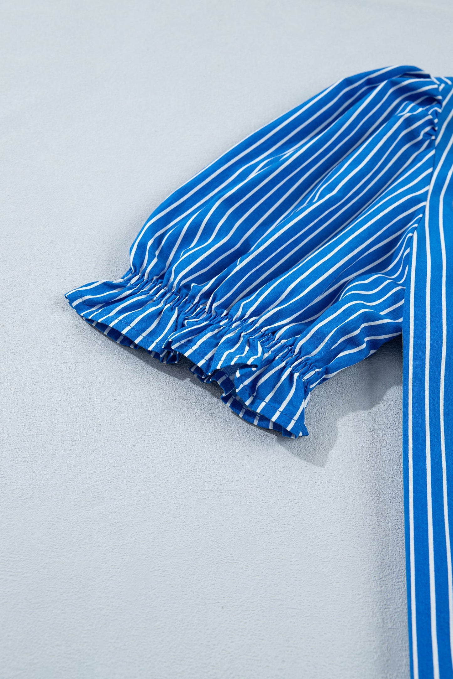 Stripe Ruffle Puff Sleeve Button Front Blouse