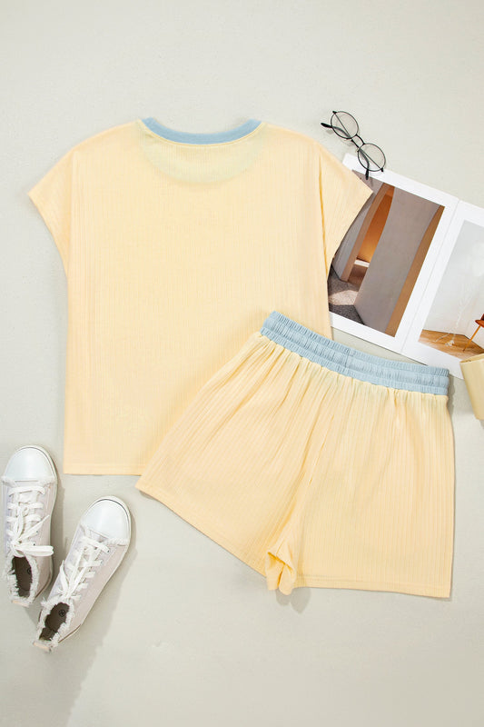 Colorblock Trim Ribbed Top & Shorts Set