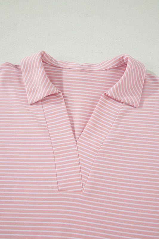 Stripe Dolman Sleeve Polo Shirt & Drawstring Shorts Set