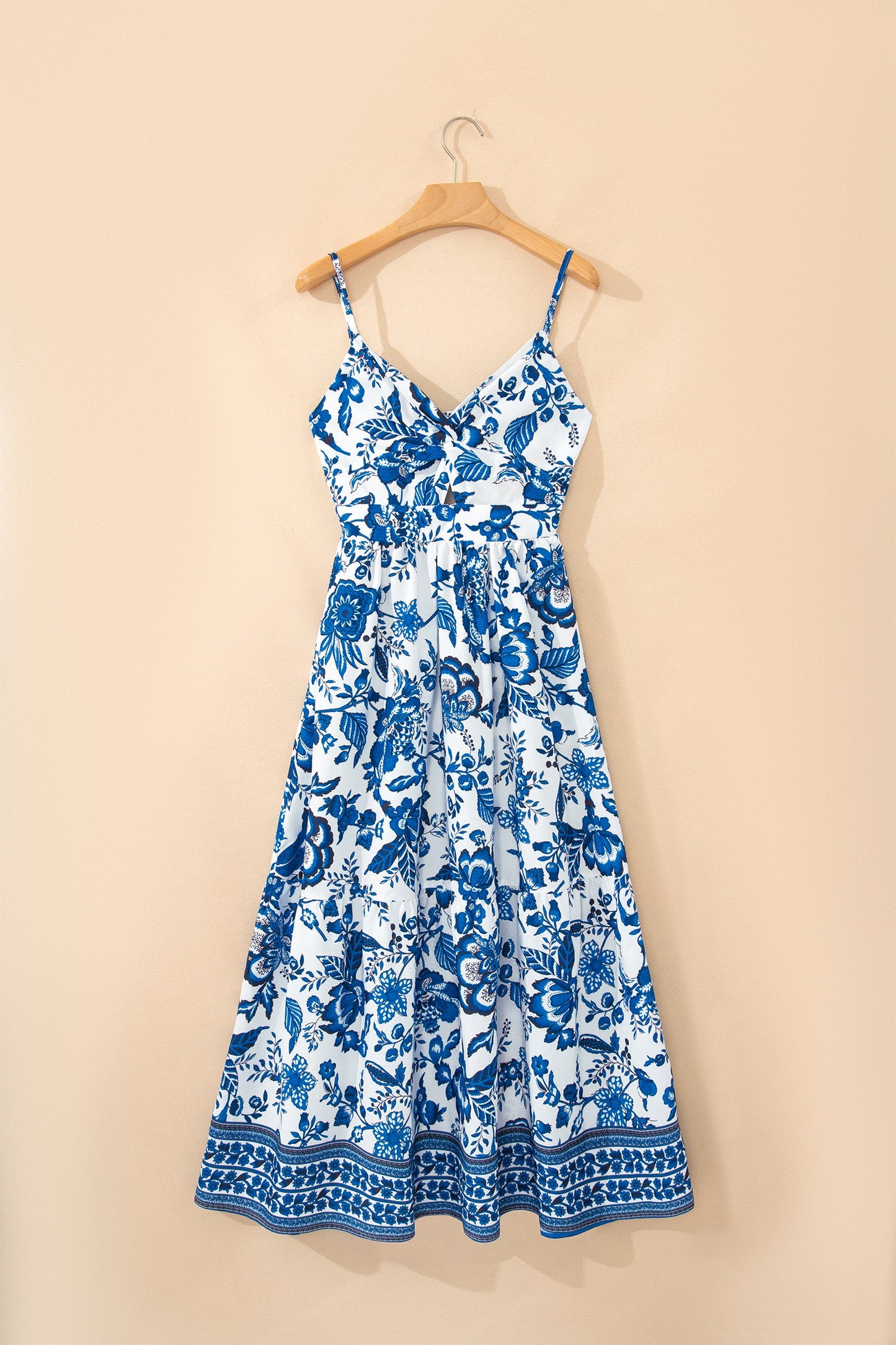 Floral Twisted Bust Spaghetti Strap Backless Maxi Dress