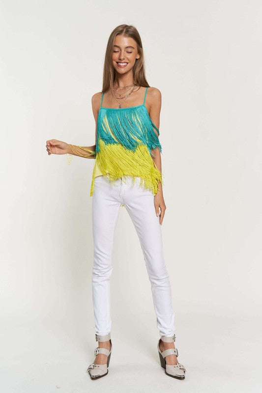 Fringe Overlay Cross Straps Party Cami Top