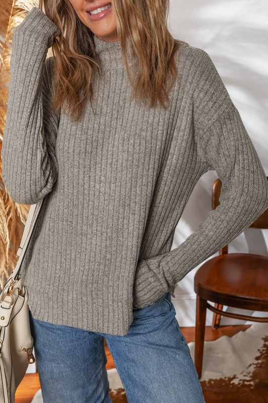 SOLID RIBBED KNIT MOCK NECK PULLOVER TOP | MODERN EMPORIUM – trending fashion from Modern Emporium