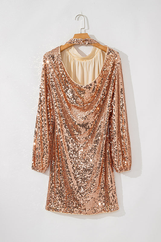 Sequin Long Sleeve Cutout Back Mini Dress
