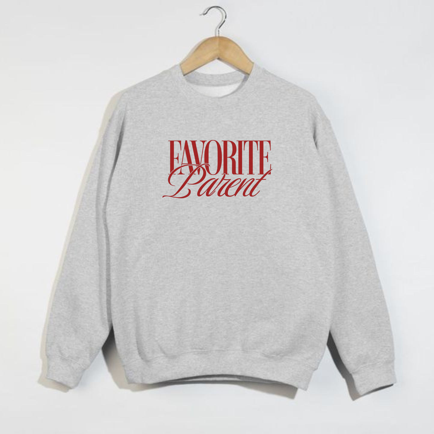 Favorite Parent Crewneck Sweatshirt – Funny Graphic Pullover in Red Ink
