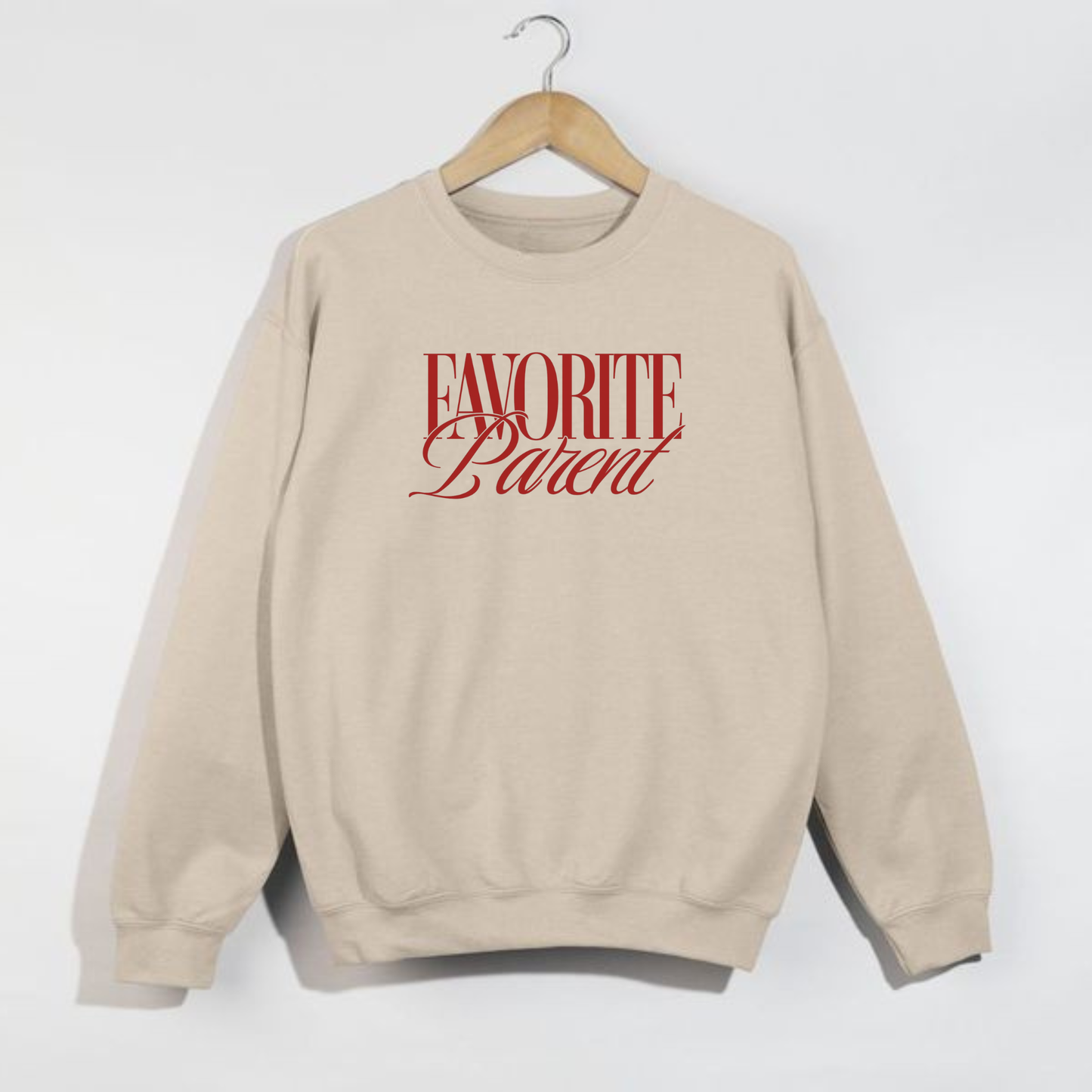 Favorite Parent Crewneck Sweatshirt – Funny Graphic Pullover in Red Ink