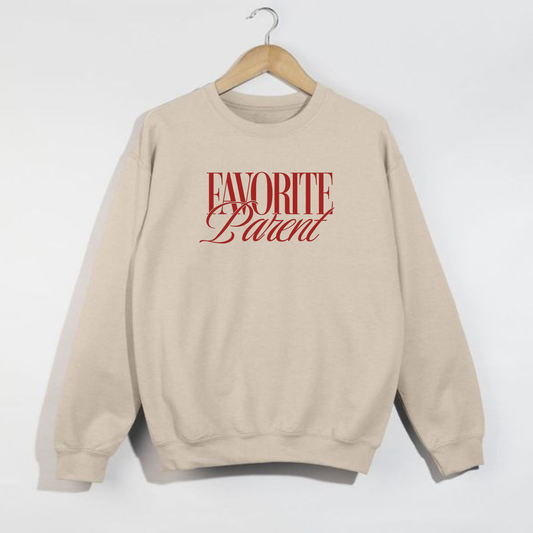 Favorite Parent Crewneck Sweatshirt – Funny Graphic Pullover in Red Ink