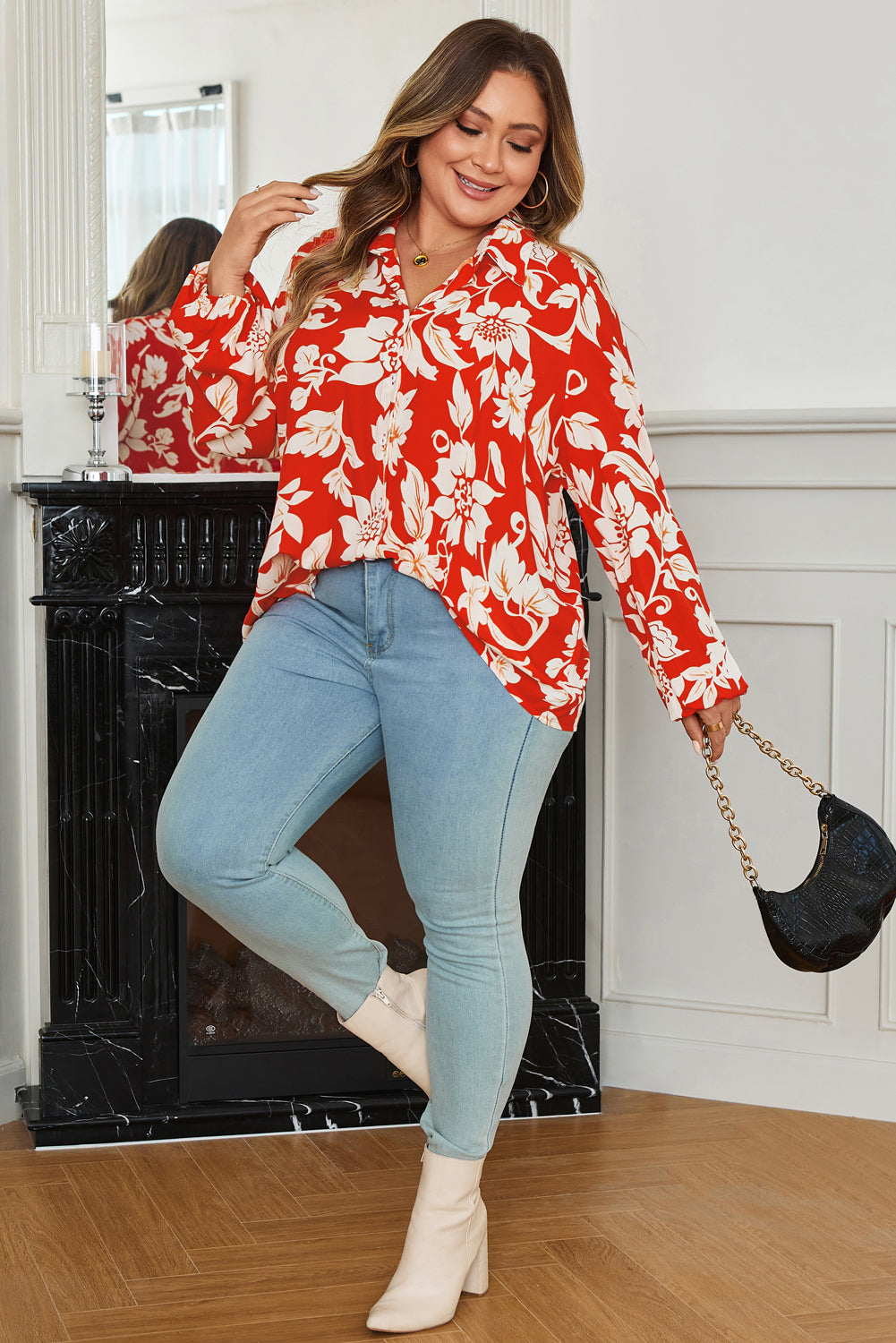 Plus Size Floral Button-Up Shirt