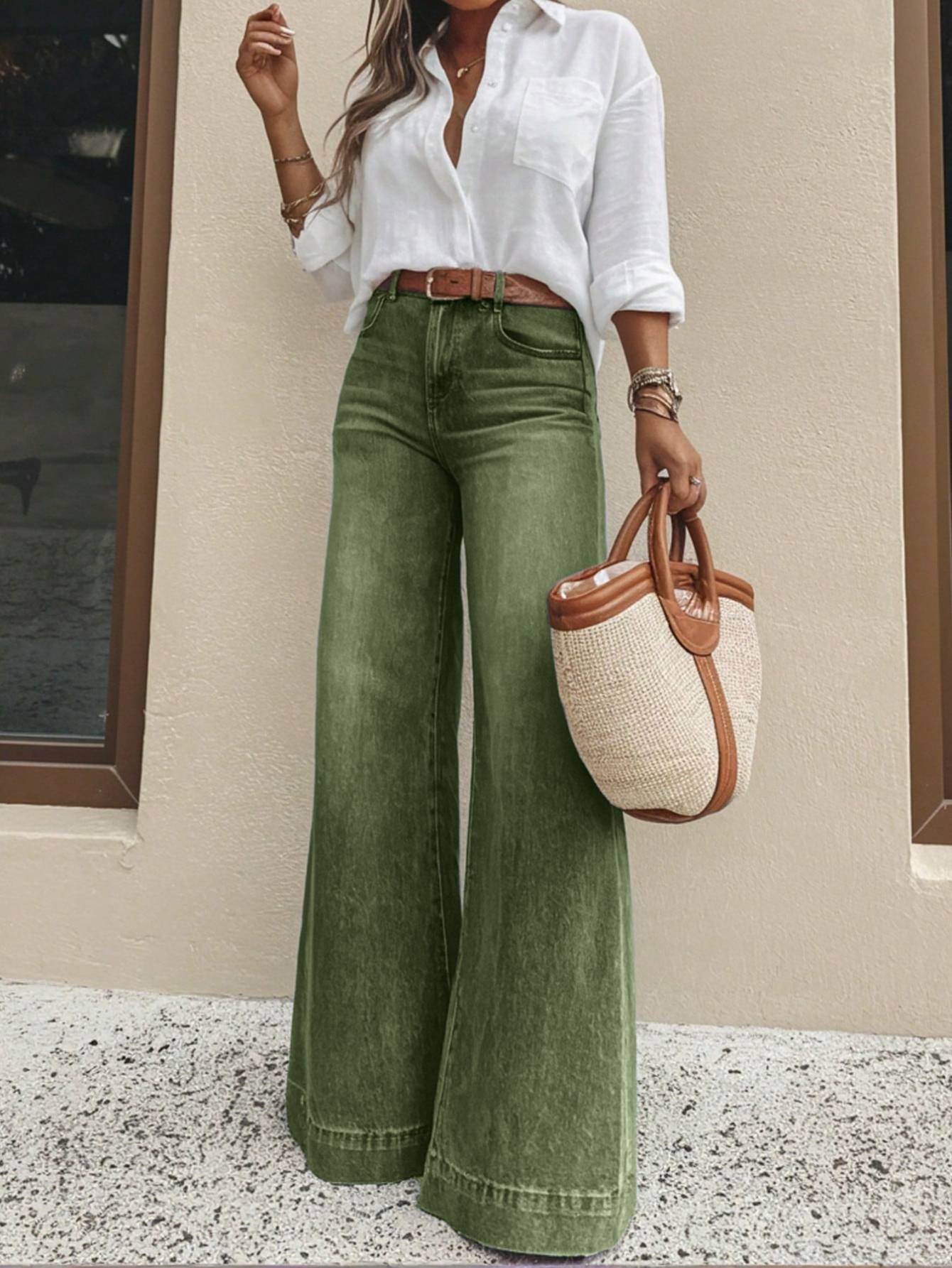 Vintage Washed High Waist Wide Leg Jeans