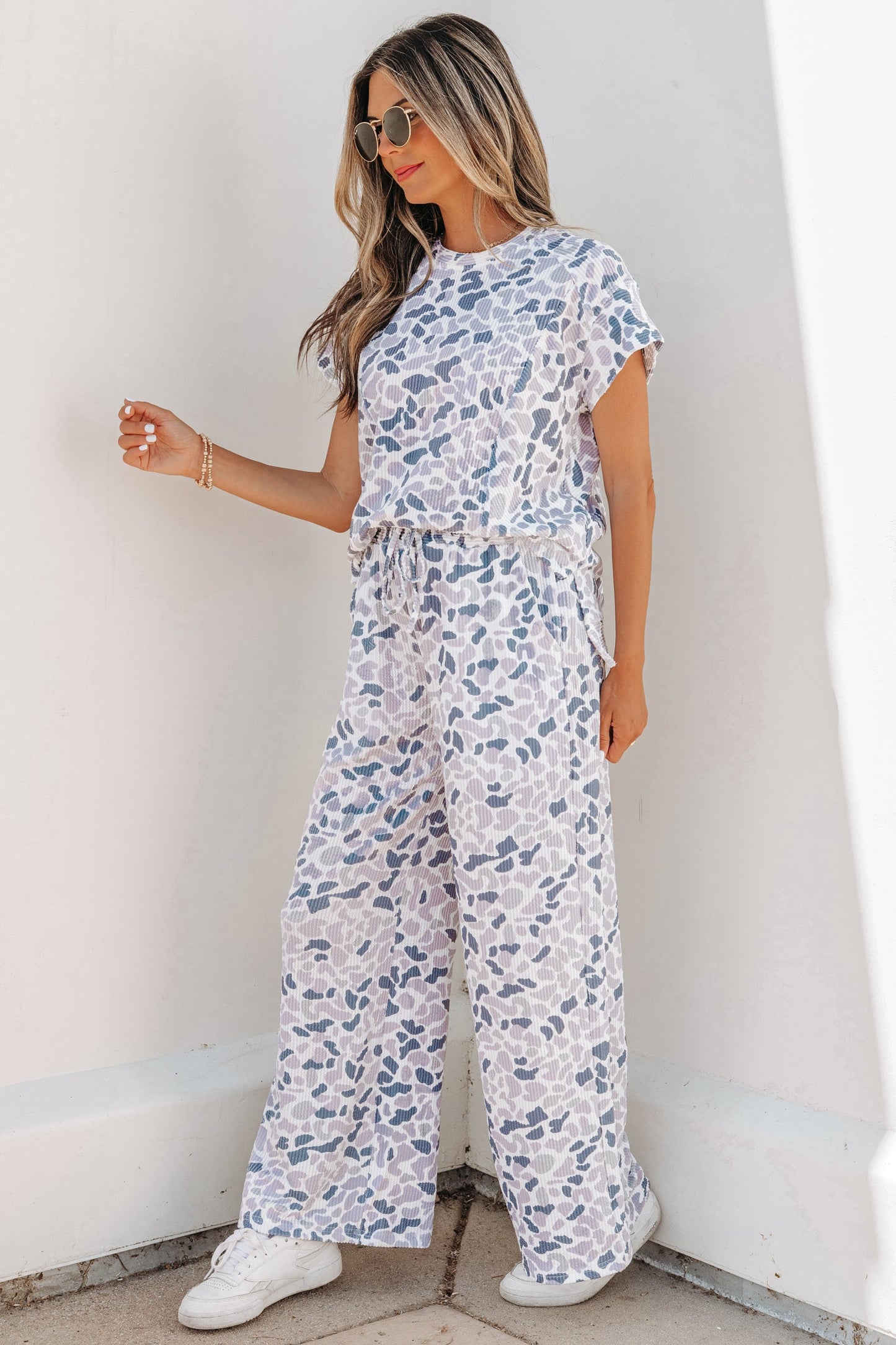 Camo Corded Knit Tee & Drawstring Pants Set