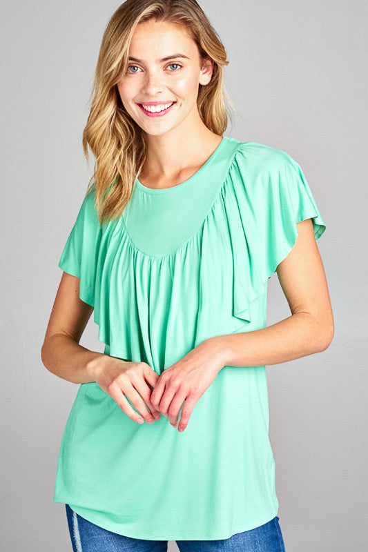 SOLID RUFFLE DETAIL CASUAL TOP