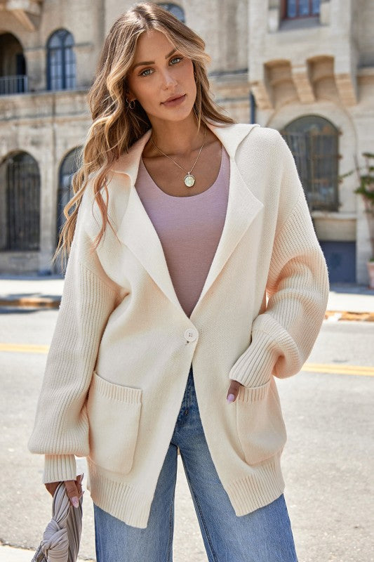 SOLID LAPEL COLLAR SINGLE BUTTON SWEATER CARDIGAN | MODERN EMPORIUM - Modern Emporium Boutique
