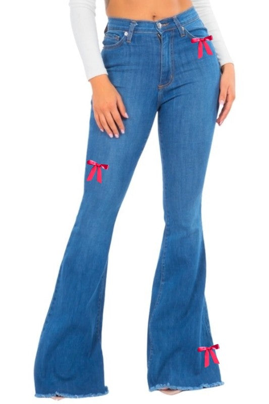 Bell Bottom Jean With Pink Ribbon Detail | Modern Boutique Fashion