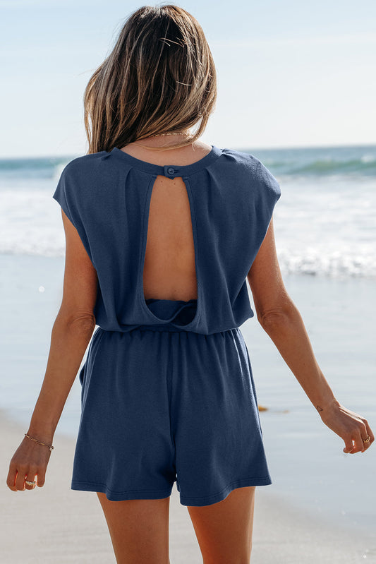 Kassidy Knit Open Back Cap Sleeve Drawstring Romper
