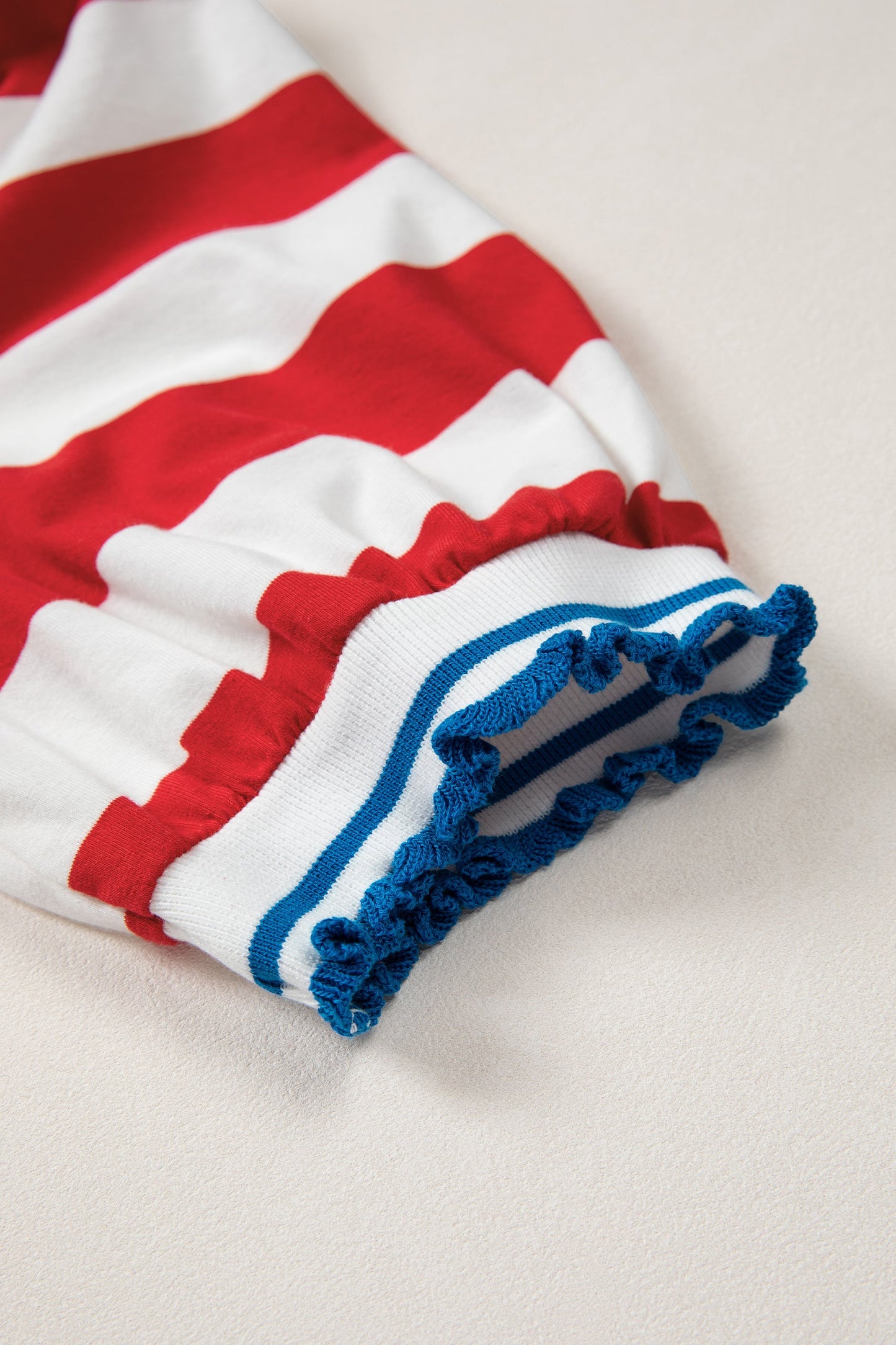 Americana Stripe Contrast Trim Puff Sleeve Dress