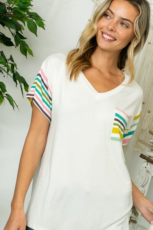 MULTI STRIPE MIXED BOXY TOP