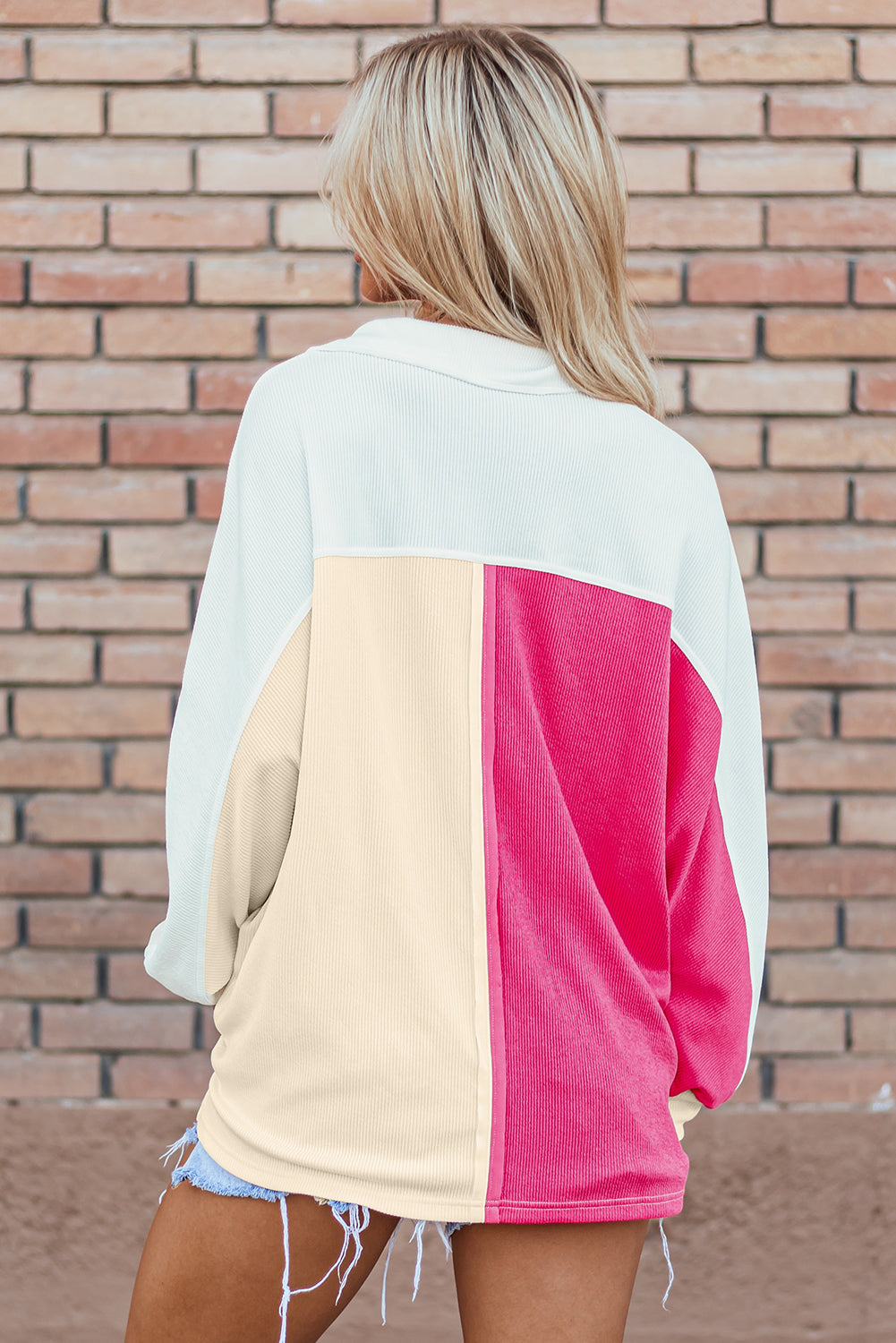 Kehlani Ribbed Collared Oversized Sweatshirt