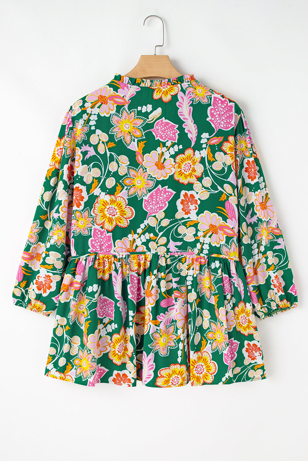 Plus Size Floral Long Sleeve V-Neck Babydoll Top