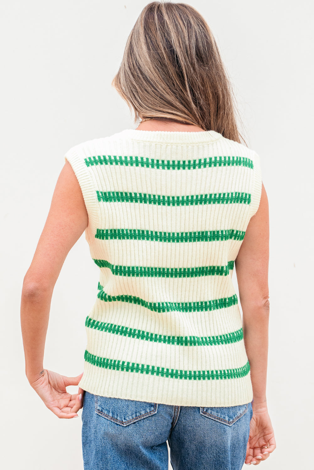 Stripe Round Neck Sleeveless Sweater Top