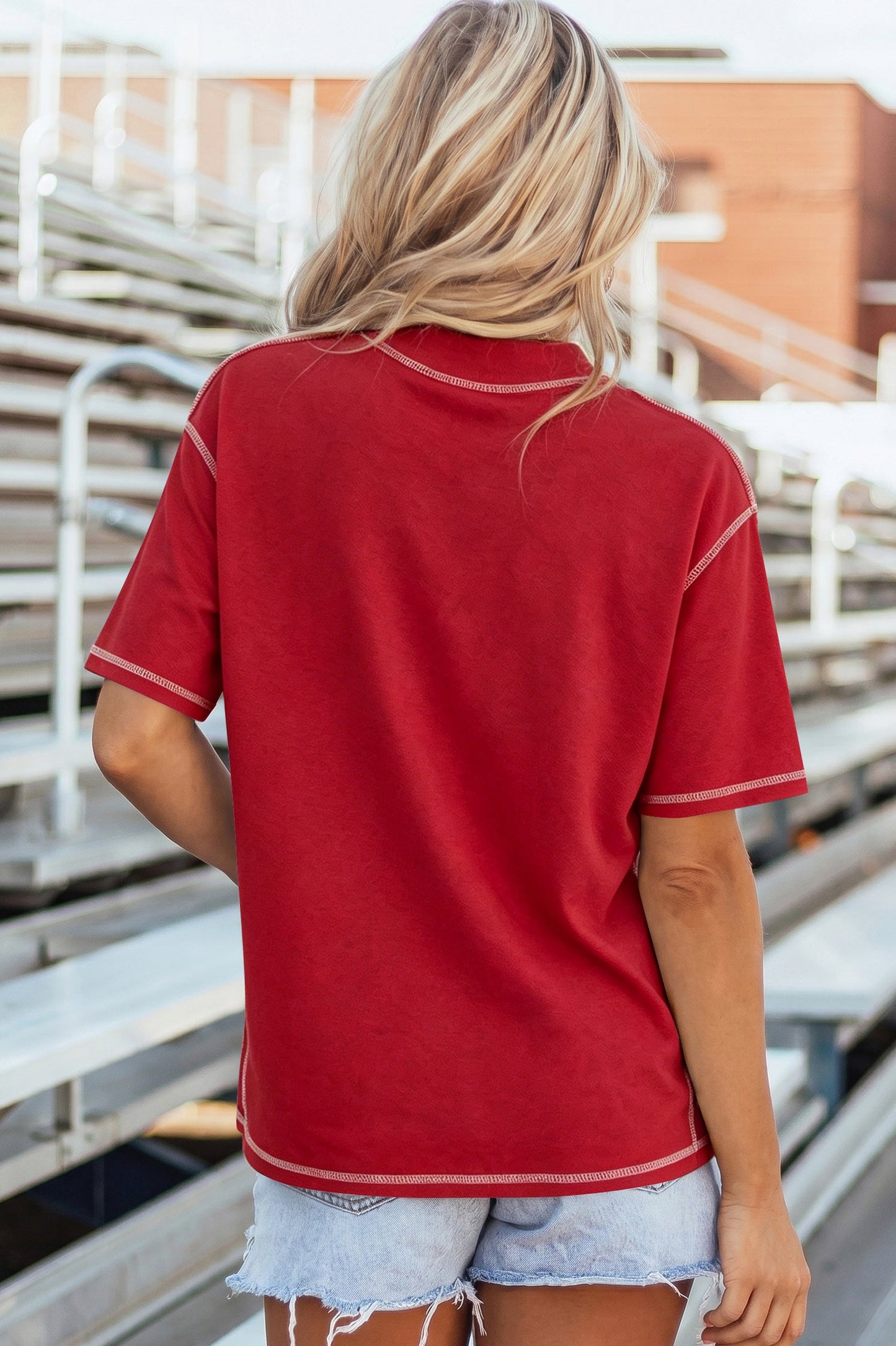 Reversible Contrast Stitching Mock Neck T-Shirt
