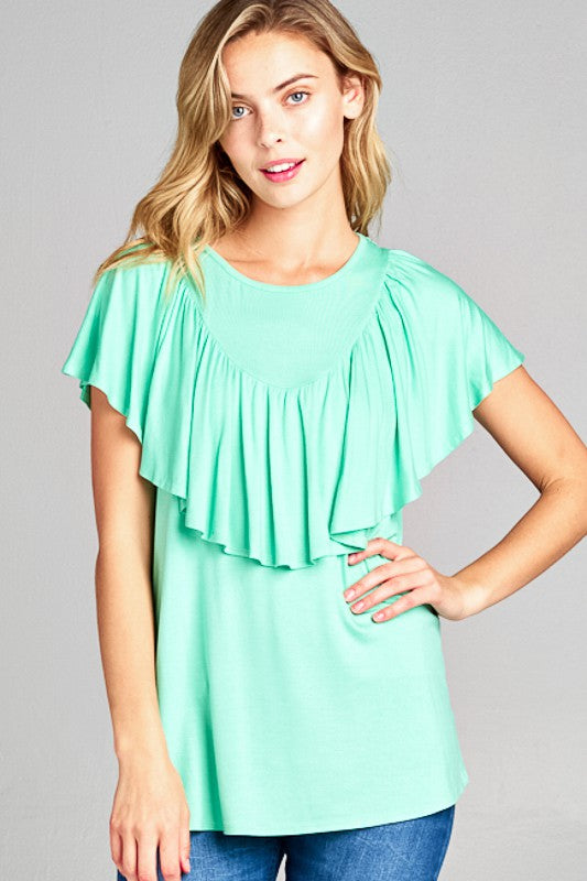 SOLID RUFFLE DETAIL CASUAL TOP