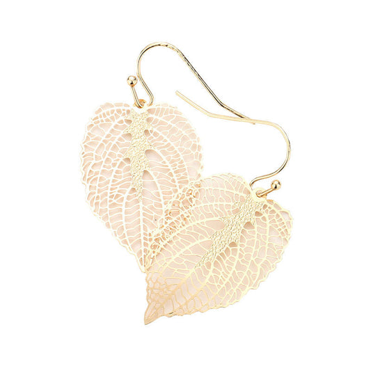 Filigree Brass Metal Leaf Dangle Earrings