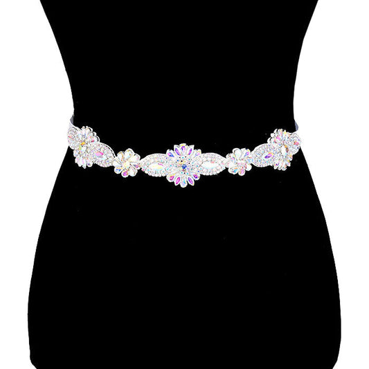 Floral Crystal Sash Ribbon Bridal Wedding Belt Headband