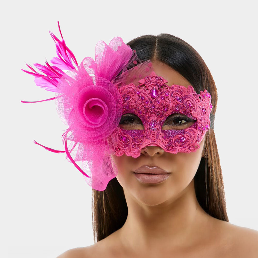 Floral Lace Feather Tulle Masquerade Halloween Mask