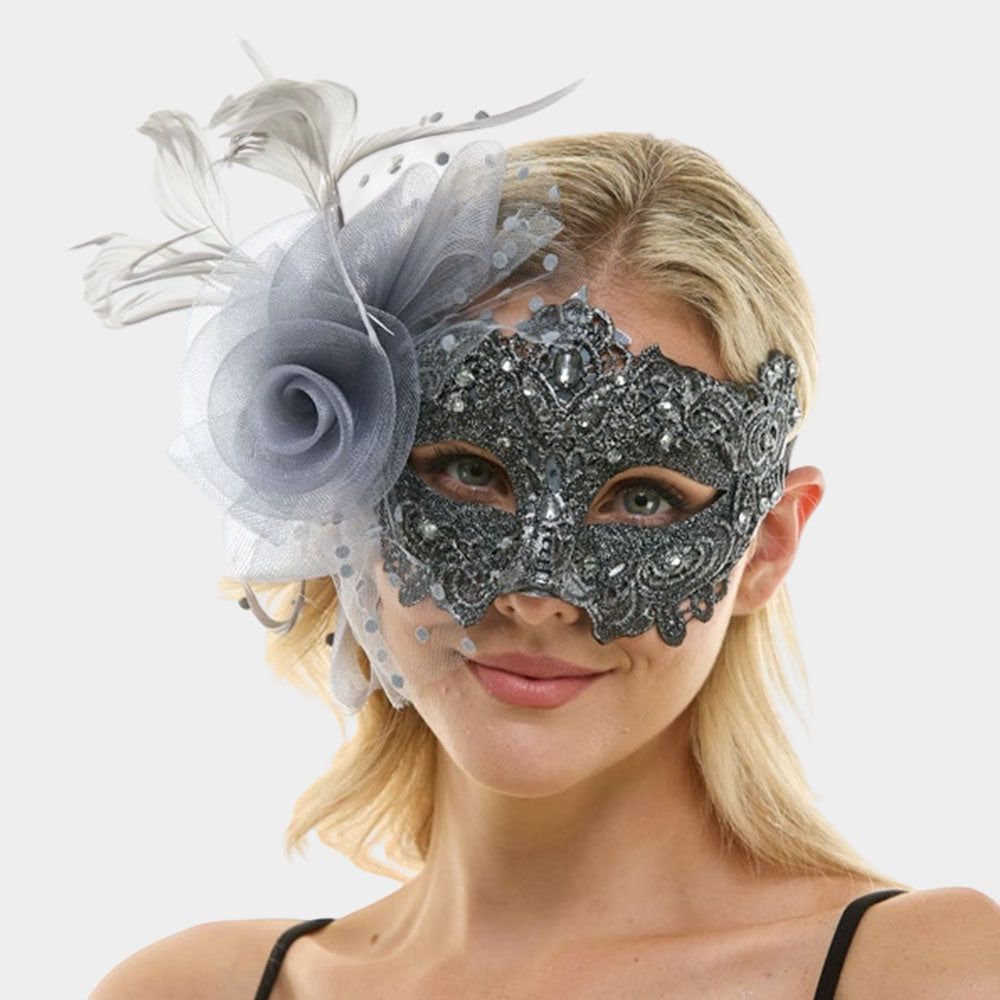 Floral Lace Feather Tulle Masquerade Halloween Mask