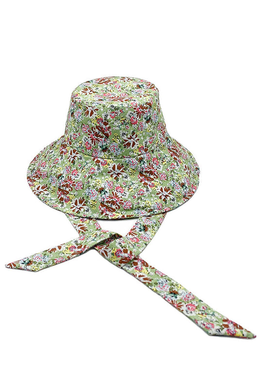 FLORAL PRINT CHIN TIE BUCKET HAT