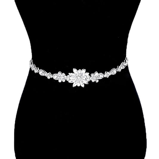 Flower Centered Sash Ribbon Bridal Wedding Belt Headband