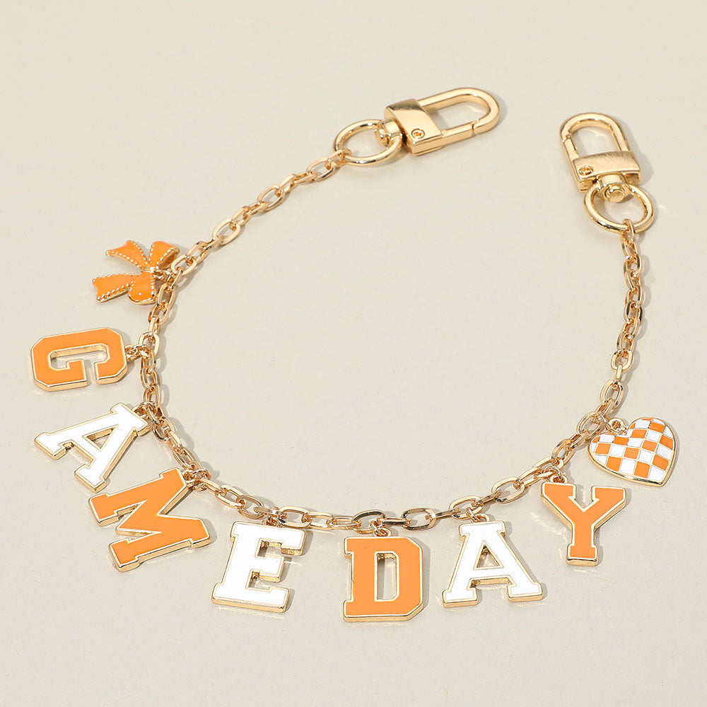 Football GAME DAY Message Bow Heart Charm Station Bag Chain Charm