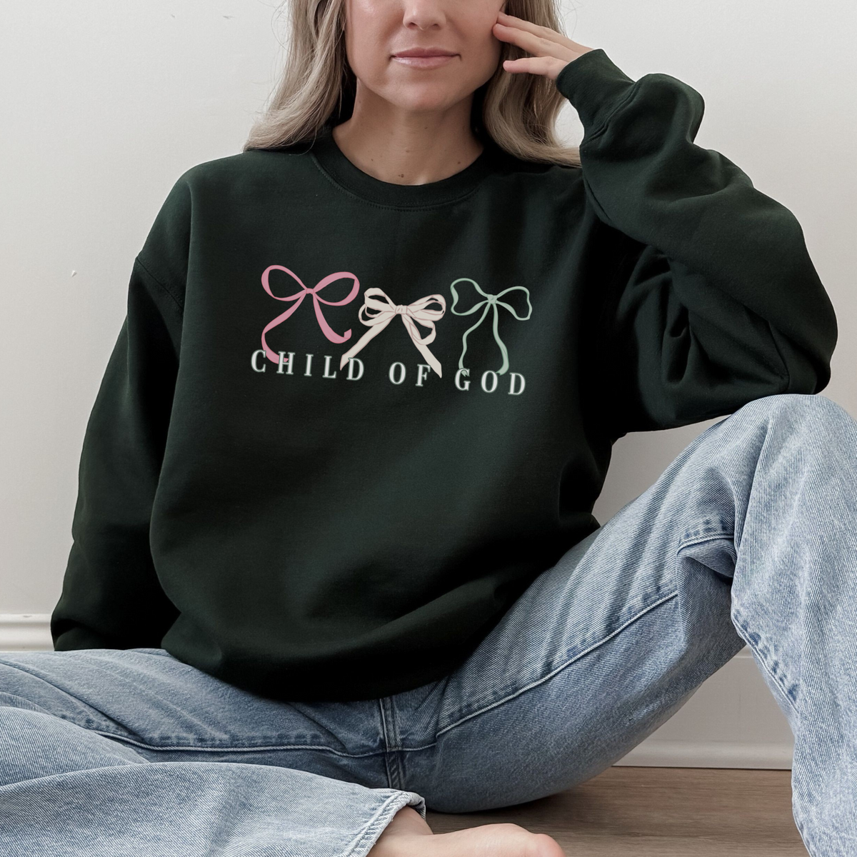 Child of God Bow Sweatshirt – Christian Faith Graphic Crewneck