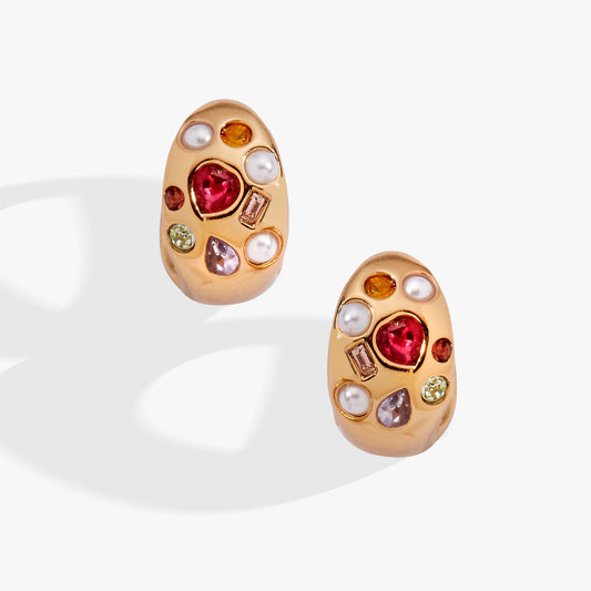 Gemstone Puffy Huggie Hoop Earrings