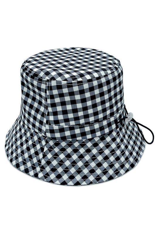GINGHAM PATTERN DARW STRING BUCKET HAT