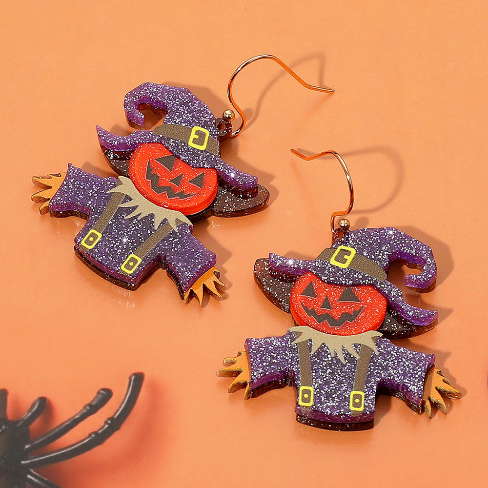 Glittered Resin Scarecrow Halloween Pumpkin Dangle Earrings
