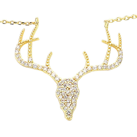Gold Dipped CZ Reindeer Pendant Necklace