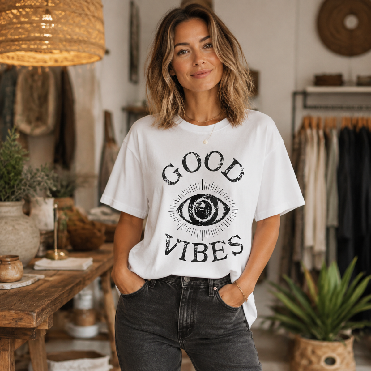 Good Vibes Eye T-Shirt: Vintage Mystic Graphic Tee