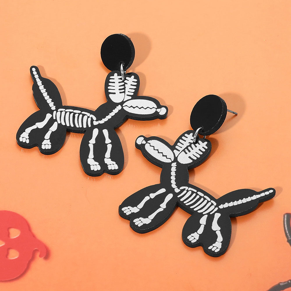 Halloween Skeleton Balloon Dog Dangle Earrings