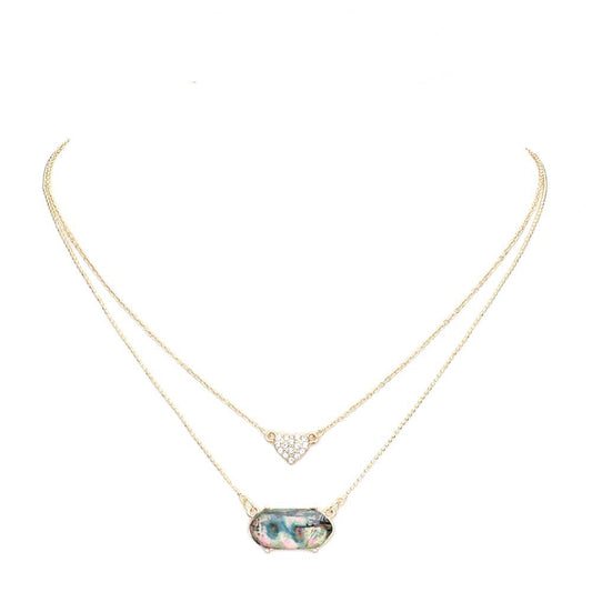 Heart Hexagon Bead Pendant Double Layered Necklace