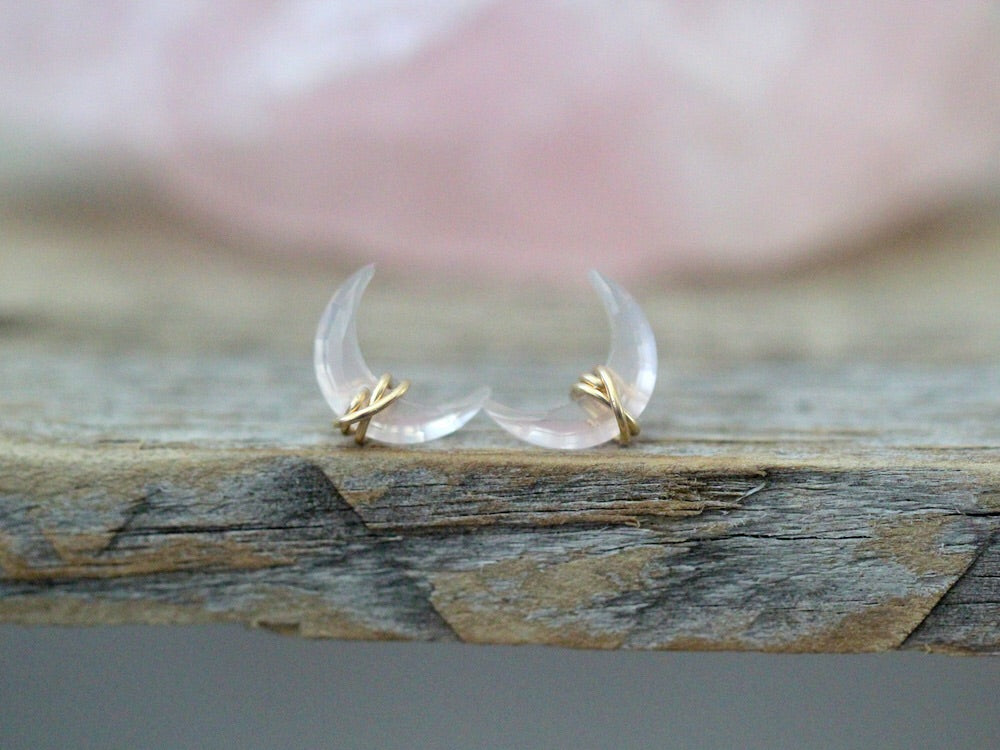 Moonbeam Studs - Rose Quartz