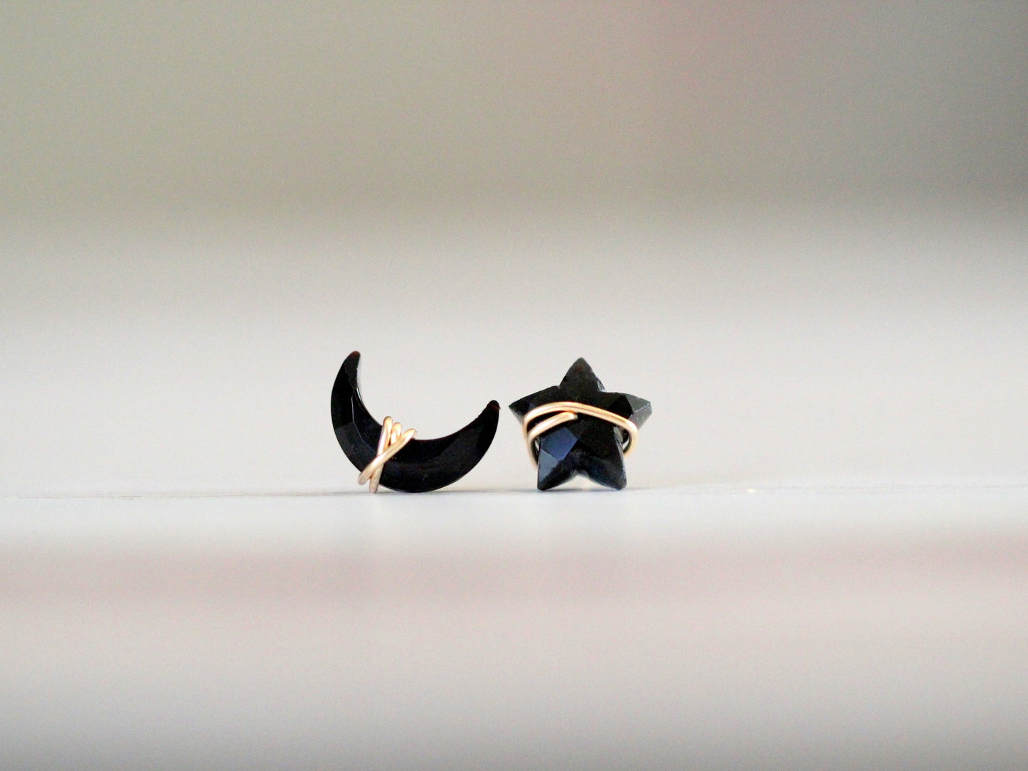 Moonbeam + Stardust Studs - Black Agate