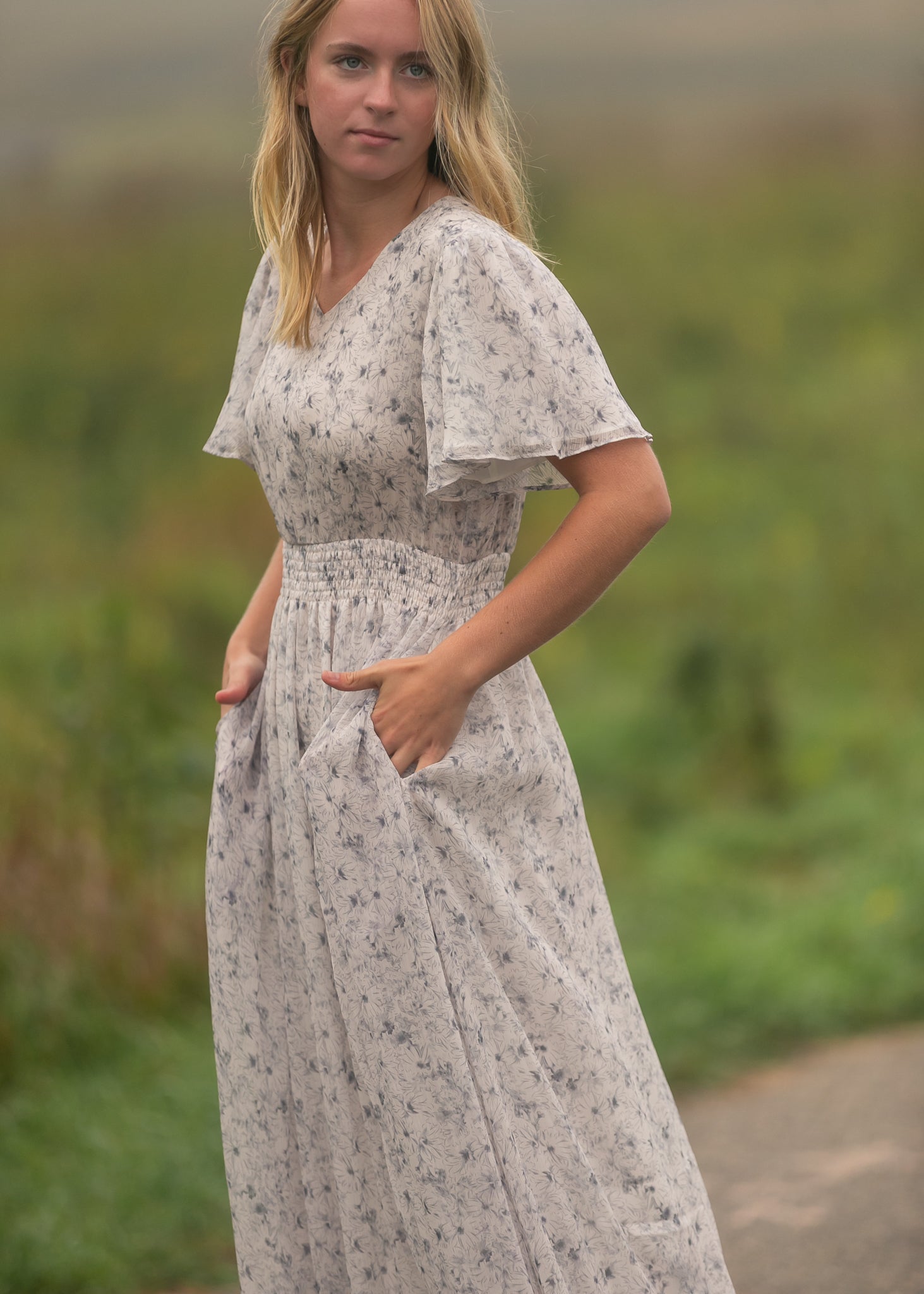 Isabella Blue Floral V-Neck Maxi Dress
